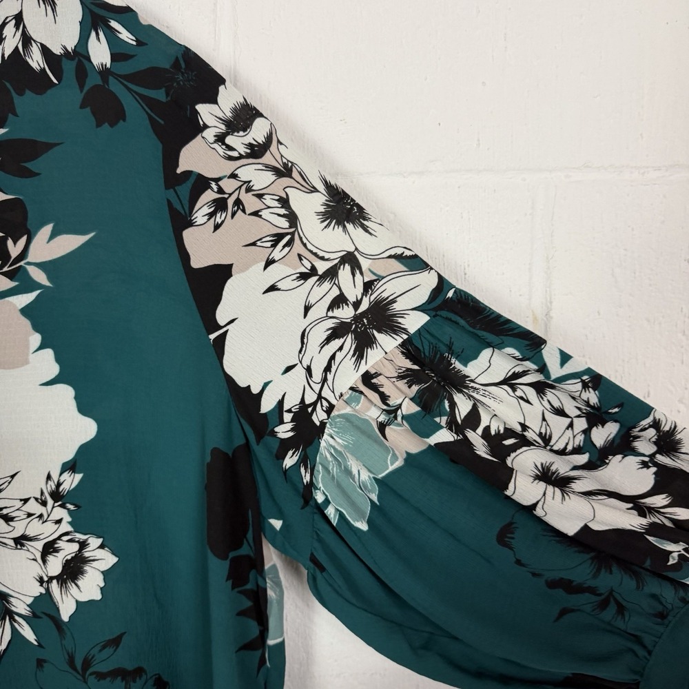 Jennifer Lopez Button Up Top Green Floral Balloon Sleeves Flowy Office Bloom XXL - Picture 7 of 13